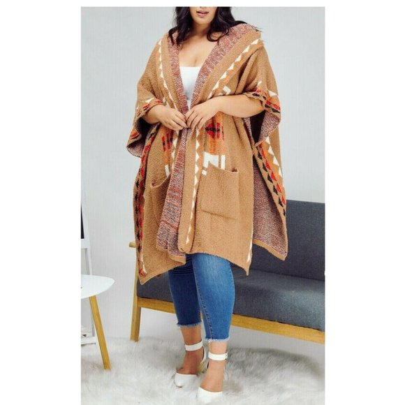 Aztec Yellowstone Hooded Kimono Poncho Sweater - Picture 3 of 6